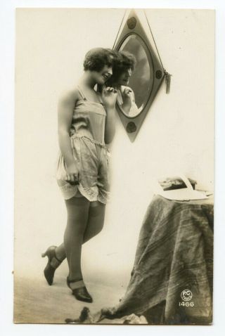1920s Vintage Risque Nude Lingerie Flapper Pretty Lady French Photo Postcard