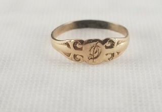 Antique Victorian 10k Yellow Gold Baby Ring Letter D Size 0 Not Scrap
