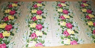 Vintage 40s 50s Gray Floral Roses Cotton Drapes Fabric Xtra Large 103 X 65 1/2