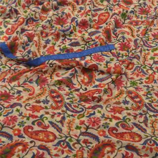 Sanskriti Vintage Cream Sarees Georgette Paisley Printed Sari 5 Yd Craft Fabric