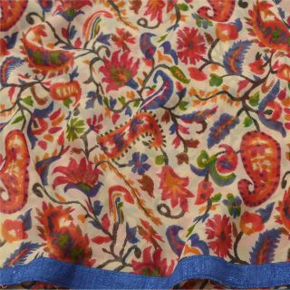 Sanskriti Vintage Cream Sarees Georgette Paisley Printed Sari 5 Yd Craft Fabric 2