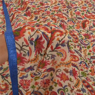 Sanskriti Vintage Cream Sarees Georgette Paisley Printed Sari 5 Yd Craft Fabric 3