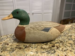 Hand Carved And Painted 1985 Mallard Duck Decoy Signed L.  Riguard