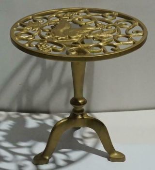 Vintage Solid Brass Pedestal Table Top Plant Stand Squirrel