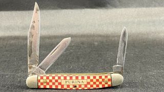 Vintage Kutmaster Utica,  N.  Y.  Purina Advertising,  3 Blade Stockman Pocket Knife