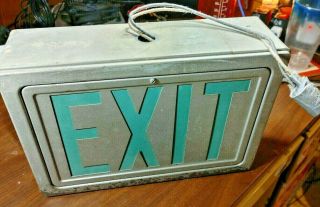 Vintage Silver Metal Double Sided " Exit " Sign Modern Industrial Deco