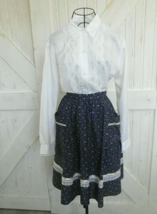 Vintage Altered Gunne Sax Gunnies Blue Calico Prairie Cottagecore Mini Skirt Xs