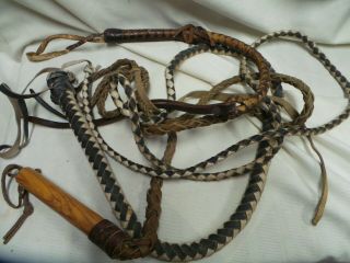 Vintage Braided Rawhide Leather Bull Whips