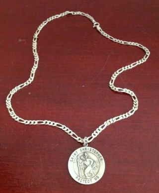 Vintage Ppr Saint Christopher Protect Us Sterling Silver Pendant W/necklace.  18 "