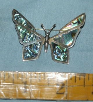 Gorgeous Vintage Taxco Mexico Sterling Silver Butterfly Brooch W/ Abalone Inlay