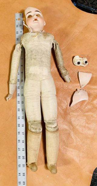 Antique 22 " Kid Leather German Bisque Doll Body For Repair Salvage Parts