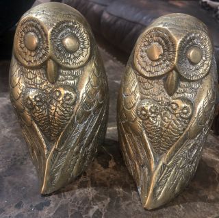 Solid Brass Owl Bookends Vintage Mid Century Modern Owls 5”