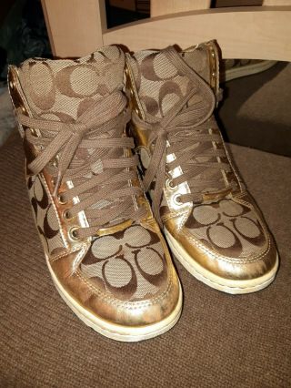 Coach Signature C Norra High Top Gold Sneakers 7m Vintage