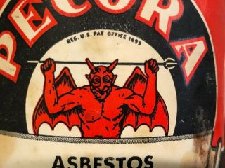 Vintage Pecora Asbestos Furnace Cement 1 Pound Can Tin Sign Devil Satan