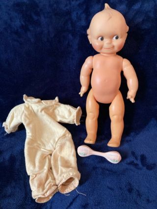 Vtg Cameo Rubber Kewpie Doll Arms Legs Head Swivel W/vintage Baby Rattle