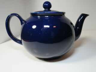 Vintage Pristine England Cobalt Blue Ceramic Tea Pot 6 Cup With Lid.  Very Good