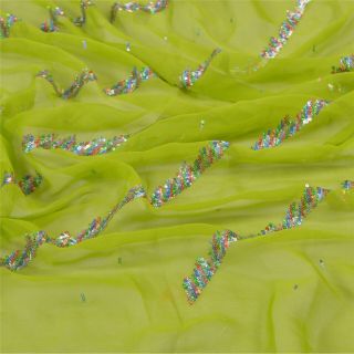 Sanskriti Vintage Dupatta Long Stole Georgette Green Embroidered Sequins Scarves 2
