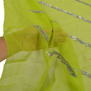 Sanskriti Vintage Dupatta Long Stole Georgette Green Embroidered Sequins Scarves 3
