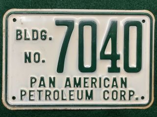 Vintage Pan American Petroleum Corp Building Sign License Plate Oil Gas Standard