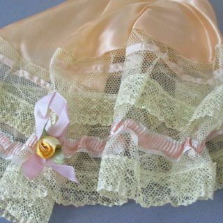 Antique Silk,  Creamy Ecru French Lace Bed Cap Bonnet Satin Ribbon,  Ribbonwork