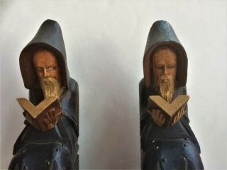 Vintage Wood Carved Monks Bookends 2