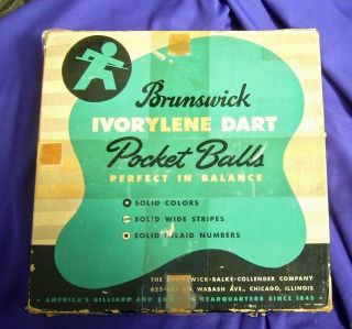 Very Vintage Brunswick Pre 1960 Set Of Ivorylene Dart Pocket Balls In Org.  Box