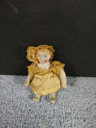 Antique 2” Miniature Jointed Bisque Baby Doll Rosy Cheeks - Dollhouse Germany