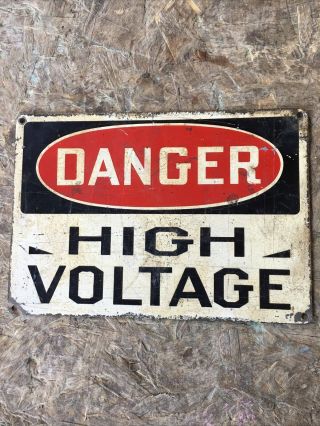 Vintage Steel Danger High Voltage Porcelain Sign 7 " X 10 "