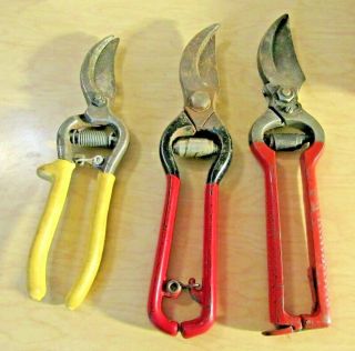 3 Pairs Of Vintage Pruning Shears Or Snips 8 " To 9 "