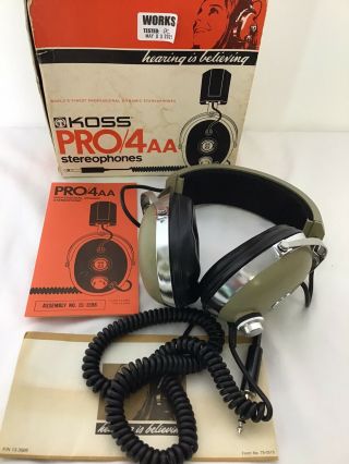 1970’s Vintage Koss Pro/4aa Headphones Green W/original Box