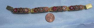 Vintage Made In Italy Gold Plated & Mini Mosaic Flowers Bracelet