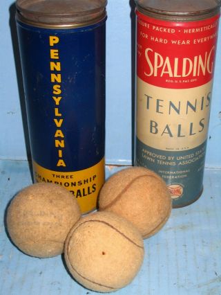 2 Vintage Tennis Ball Cans Pennsylvania Championship And Spalding 1 With Balls