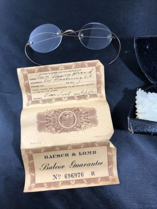 Vintage Antique Bausch & Lomb B&l Eye Glasses Spectacles Rimless & Case