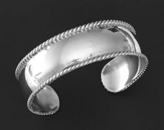 Vintage Sterling Silver Rope Edge Wide Cuff Bracelet