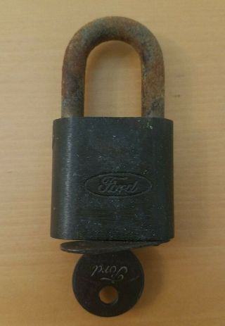 Vintage Ford Brass Lock And Key Heavy Padlock Truck