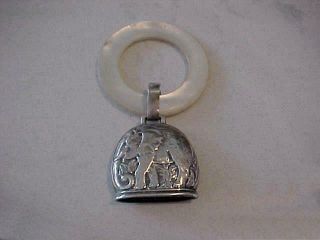 Vintage Signed Webster Sterling Silver Elephant Bell W/ Mop Teether Ring