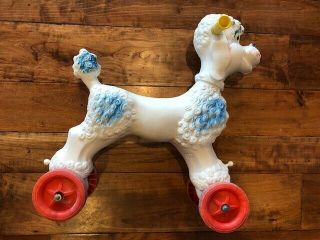 Vintage 1950s Empire Blow Mold Poodle Dog Ride On Pull Toy 19 " X 17 "