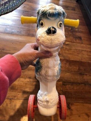 Vintage 1950s Empire Blow Mold Poodle Dog Ride On Pull Toy 19 