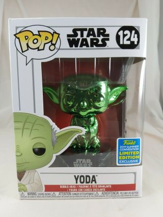 Star Wars Funko Pop - Yoda (green Chrome) - Sdcc Exclusive - No.  124