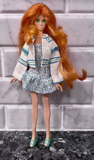 Vintage 1969 Ideal Fashion Flatsy Doll W Orange Hair Green Eyes Eyelashes