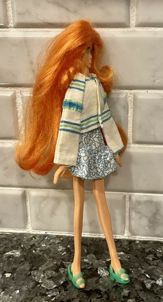 Vintage 1969 Ideal Fashion Flatsy Doll w Orange Hair Green Eyes Eyelashes 2