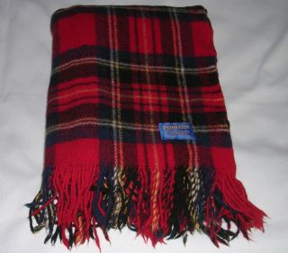 008a Vintage Pendleton 100 Wool Tartan Plaid Blanket Throw 50x69 Incl Fringe