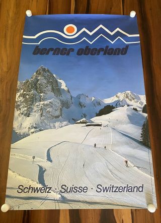 Vintage 1987 Swiss Switzerland Berner Oberland Schweiz 25x40 Ski Travel Poster