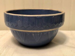 Vtg Small 6” Aqua Blue Green Stoneware Mixing Bowl Picket Fence Crock Salt Glaze