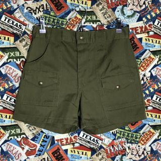 Vintage High Waist Boy Scouts Shorts Youth 20 30” Olive Green Snap Flap Pocket