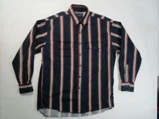 Vtg Wrangler X - Long Tails Mens 16 1/2 34 Blue Striped Western Shirt Button Up