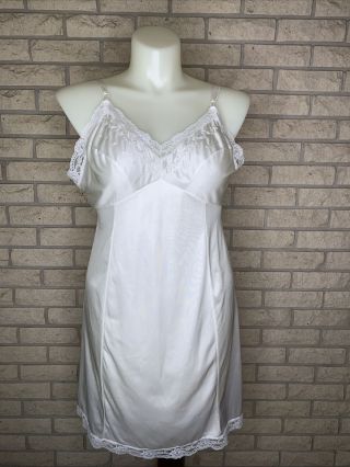 Vintage Sears Full White Nylon Slip Dress 44 Bust Soft Girl Grunge Pin Up Retro