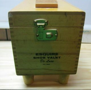 Esquire Shoe Valet De Luxe Vintage Wooden Shoe Shine Box W/ Supplies