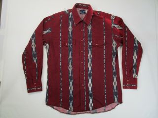 Vtg Wrangler Mens Large Red Blue Striped Western Shirt Button Up Casual Cowboy