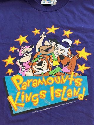 Vtg 1996 Paramount Parks Kings Island Cartoon Shirt Roller Coaster Flintstones